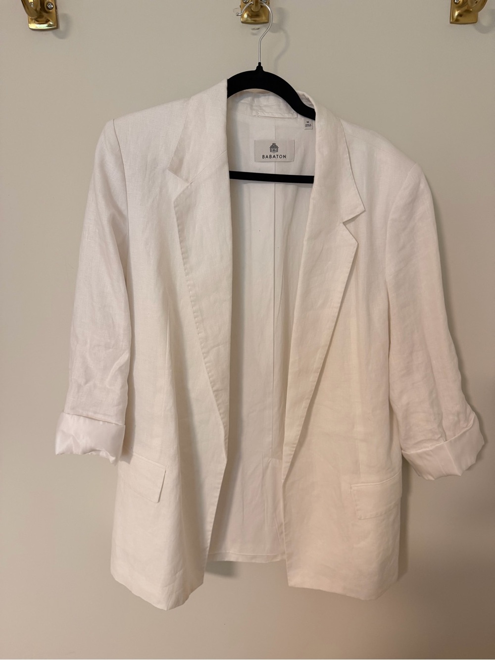 Babaton White Linen Relaxed Blazer